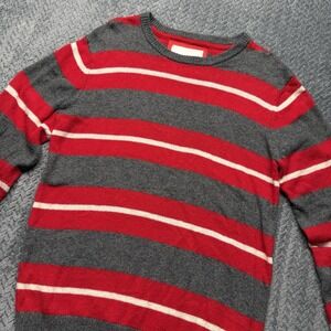 Aeropostale Wool Sweater Men’s Medium Red Gray Striped Long Sleeve Crewneck Cozy
